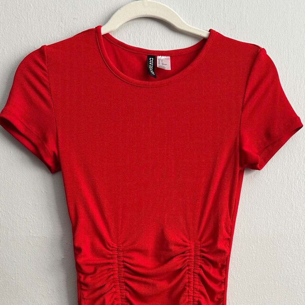 H&M Divided Red Ruched Bodycon Dress (Size S)